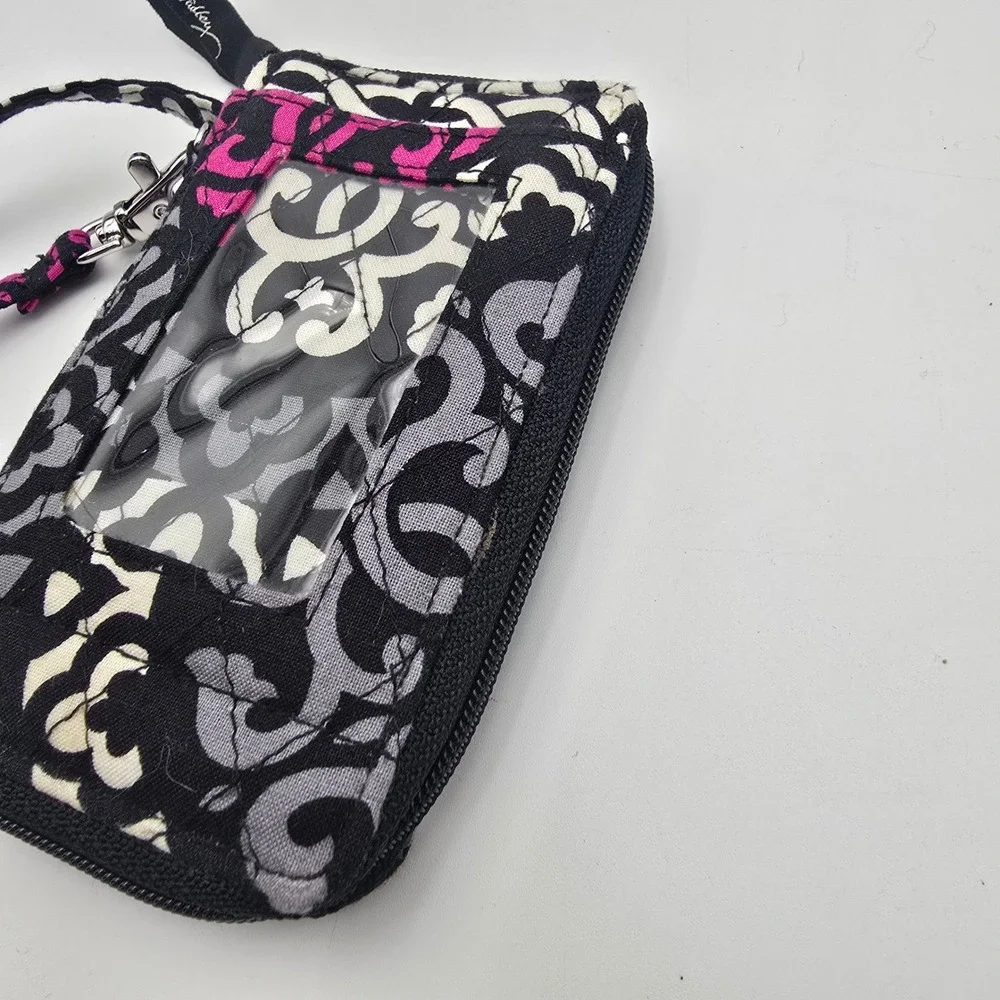 Vera Bradley Wristlet Wallet ID Window Zip Around Black Pink Gray Floral Pattern